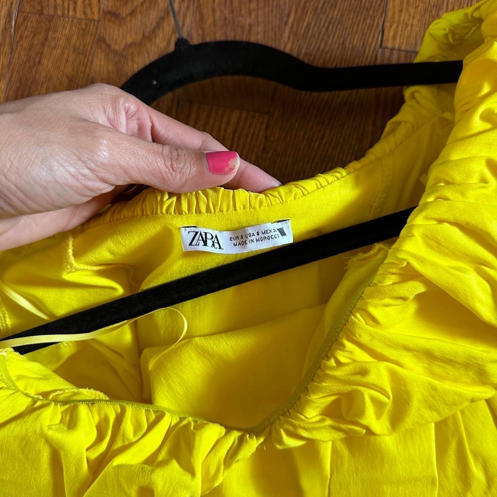 Zara Off-Shoulder Yellow Ruffle Mini Dress - Picture 3 of 5